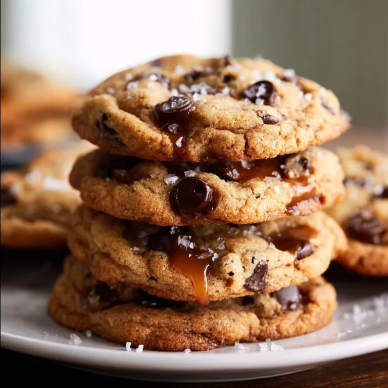 Delicious salted caramel chocolate chip cookies on a plate