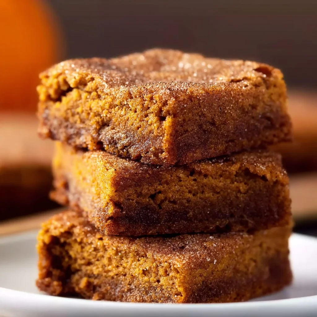 Soft and moist pumpkin snickerdoodle brownies topped with cinnamon sugar