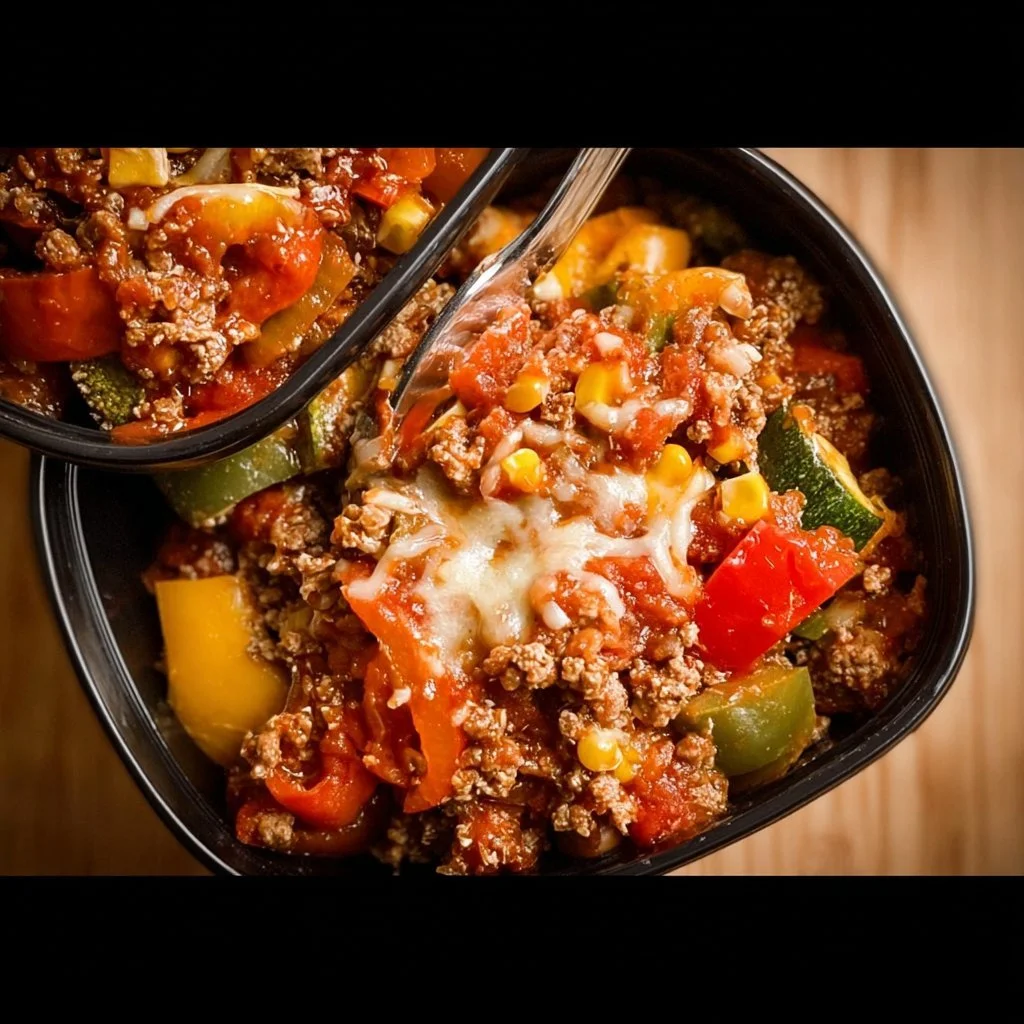 Colorful unstuffed pepper bowls filled with healthy ingredients for meal prep.