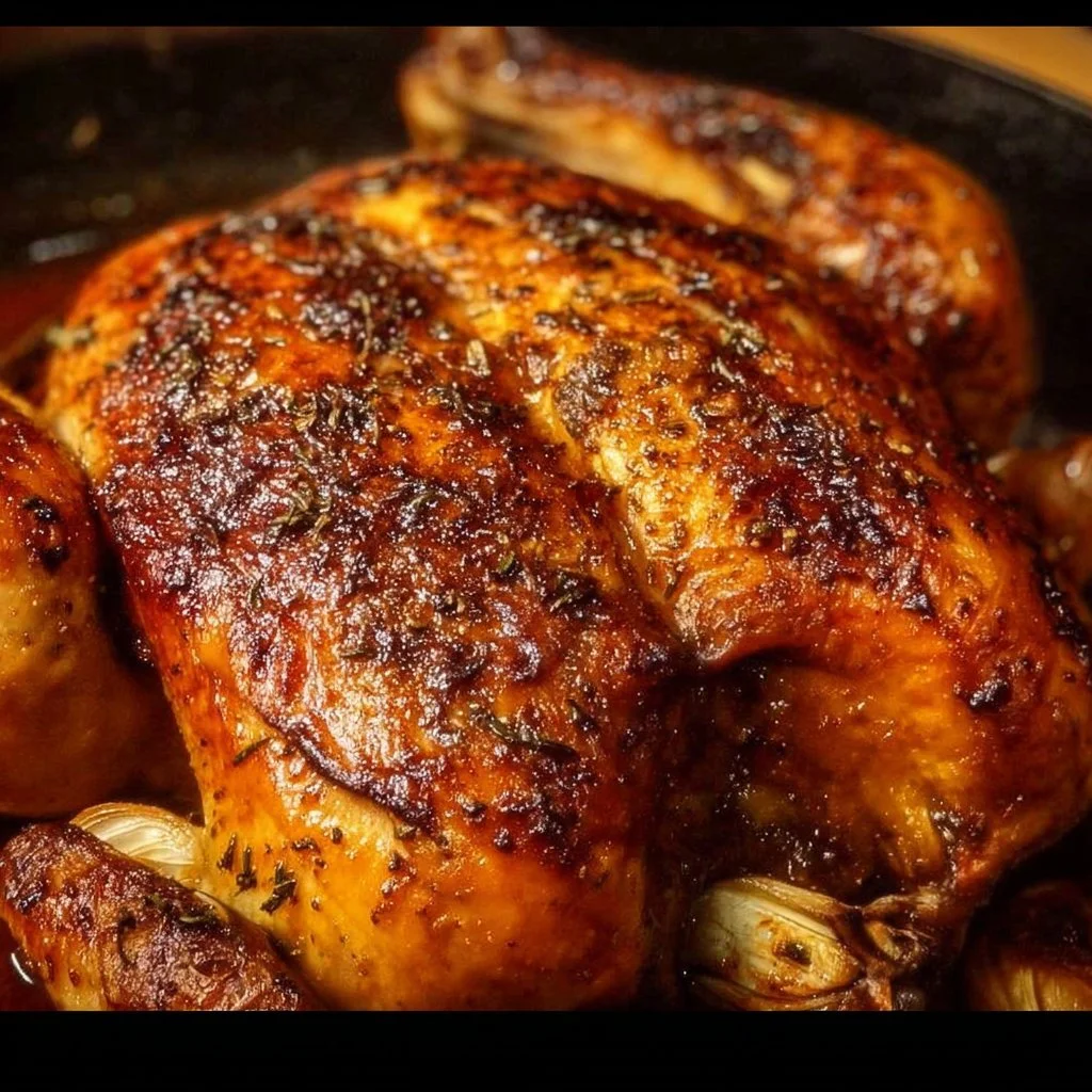 Delicious oven roasted spatchcock chicken on a serving platter