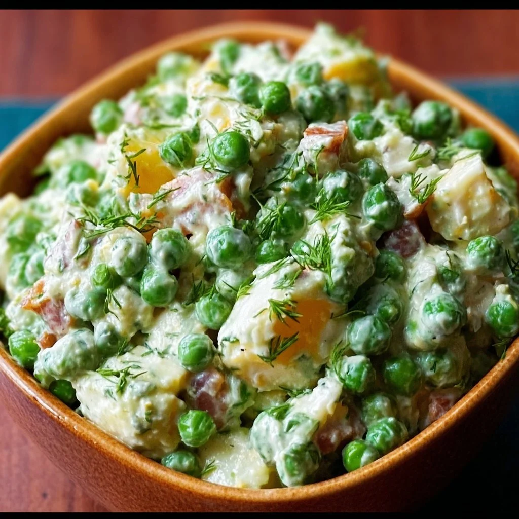 Paula Deen's flavorful green pea salad served in a bowl