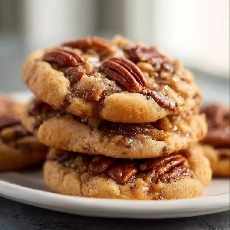 Pecan pie cookies with a rich filling and a golden crust on a plate.