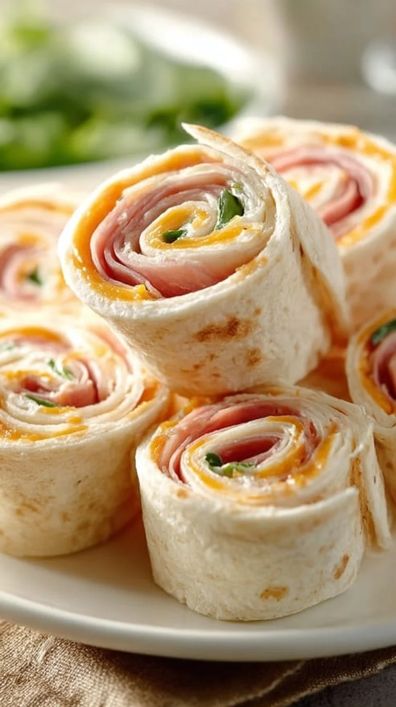 Ranch Ham & Cheese Tortilla Pinwheels on a serving platter