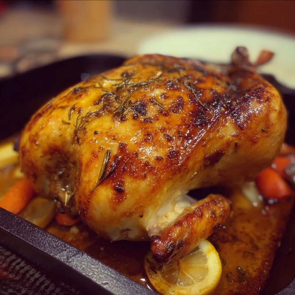 Delicious roasted chicken served with fresh vegetables