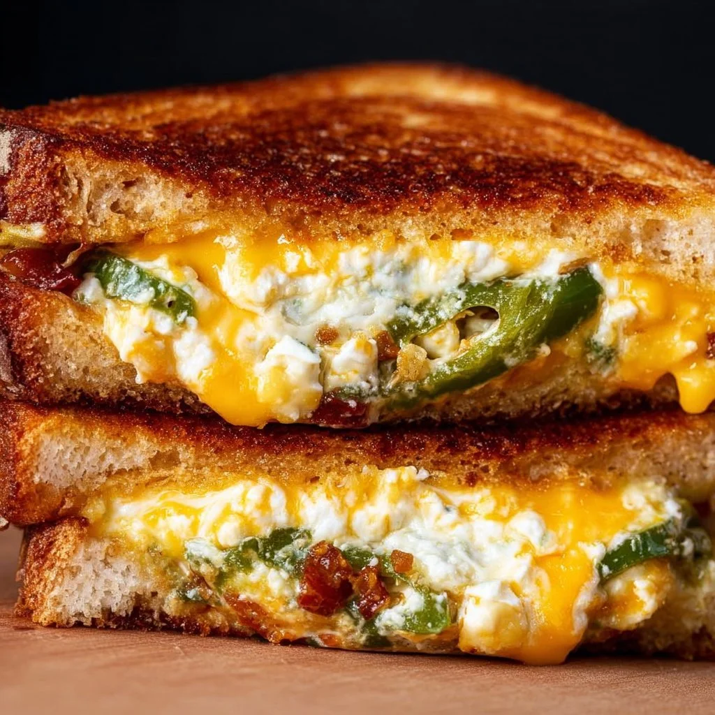 Roasted jalapeño popper grilled cheese sandwich with melted cheese and jalapeños
