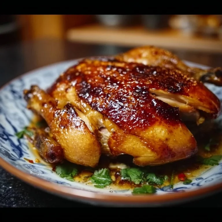 Delicious Shandong Roast Chicken served with garnishes and herbs