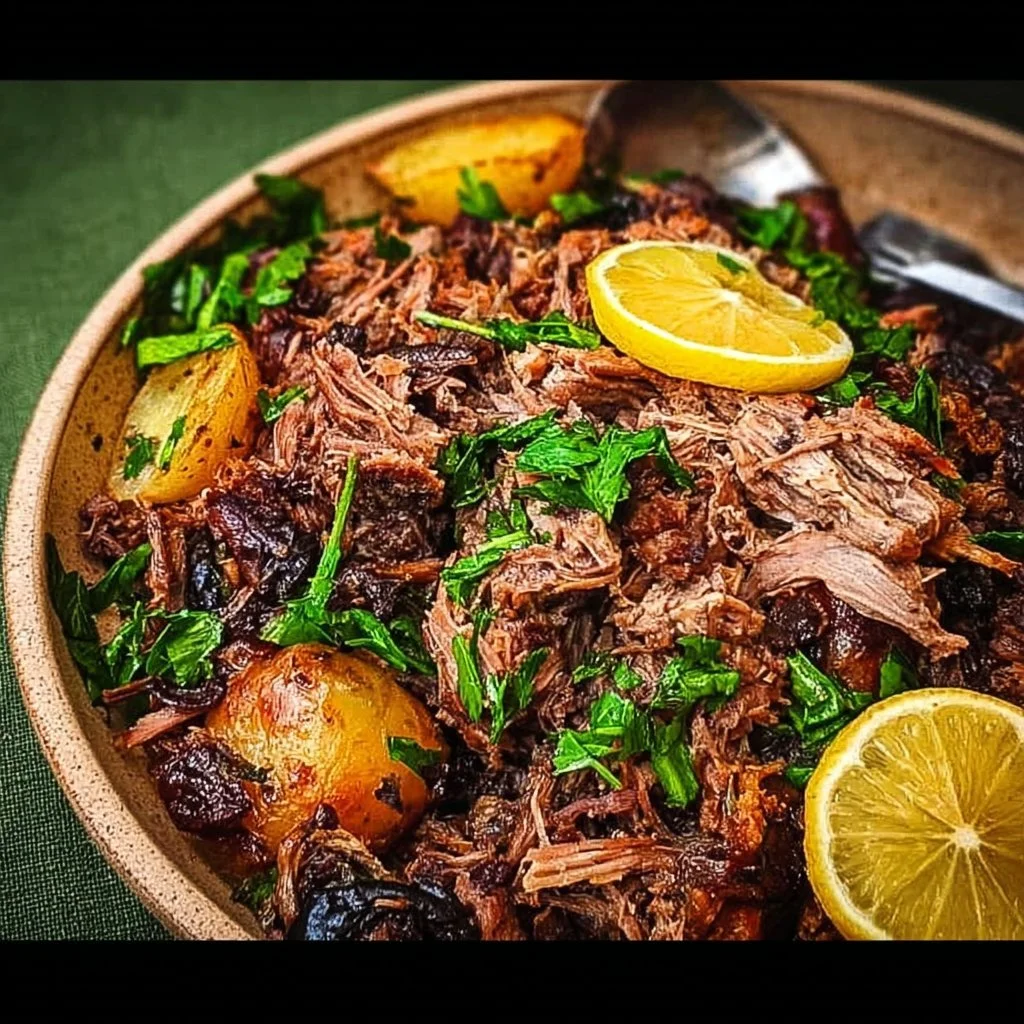 Slow-cooked Middle Eastern pulled lamb served with spices and herbs
