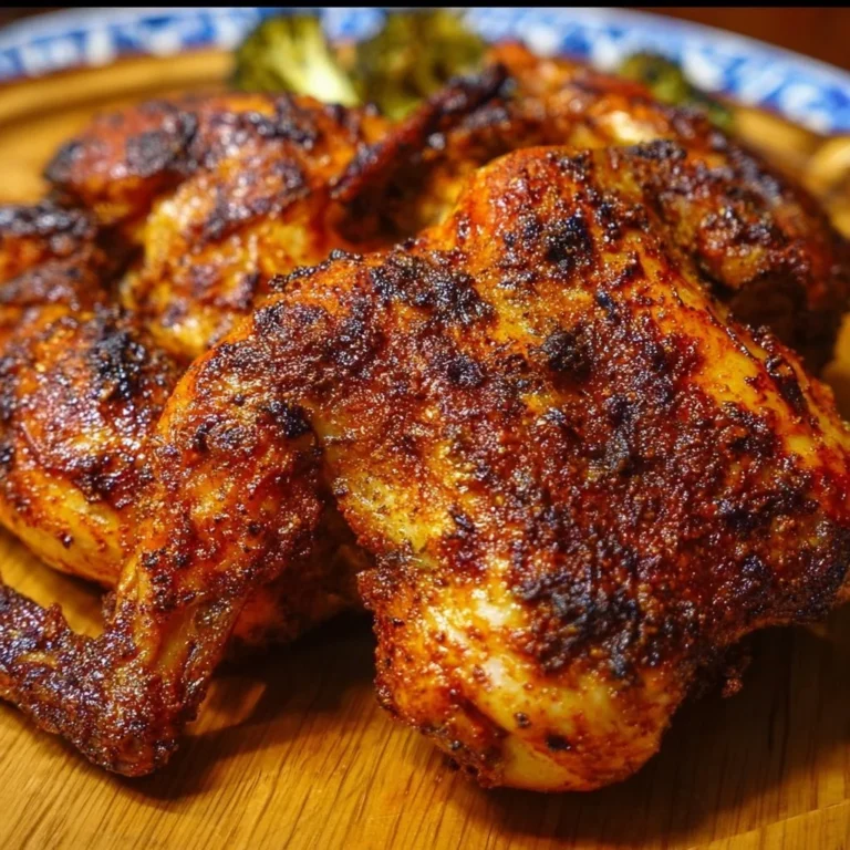 Spatchcock chicken with crispy skin and juicy meat, ready to serve.