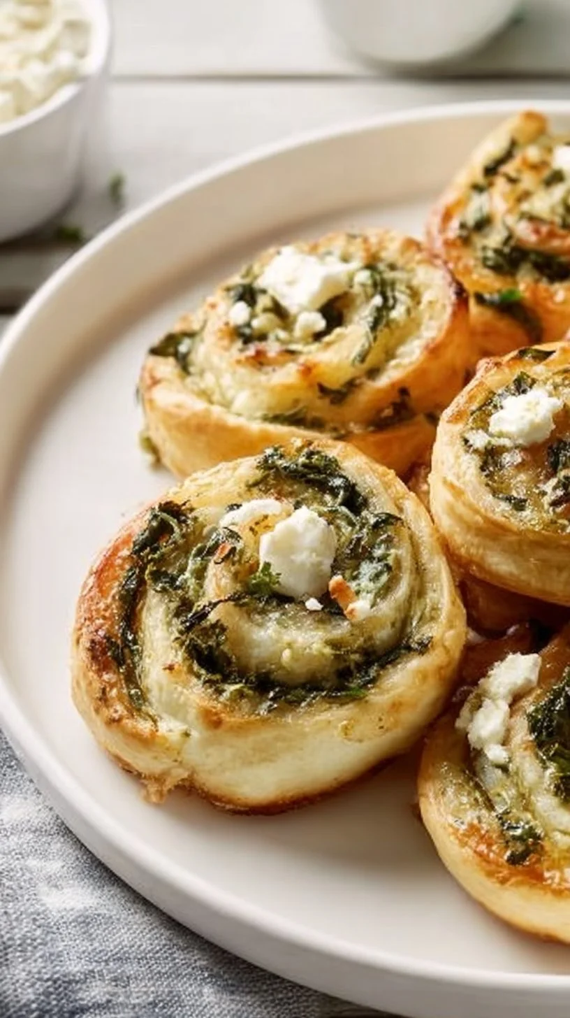 Delicious Spinach Feta Pinwheels served on a platter for a tasty appetizer.