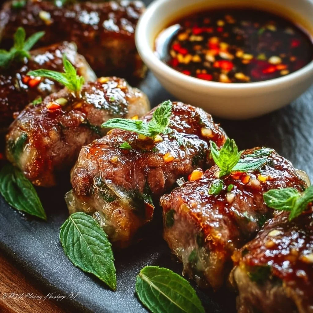 Delicious Thai Basil Beef Rolls with fresh ingredients and vibrant flavors