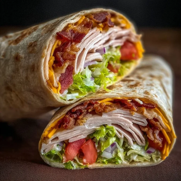Turkey Ranch Club Wrap filled with turkey, ranch dressing, and fresh vegetables.