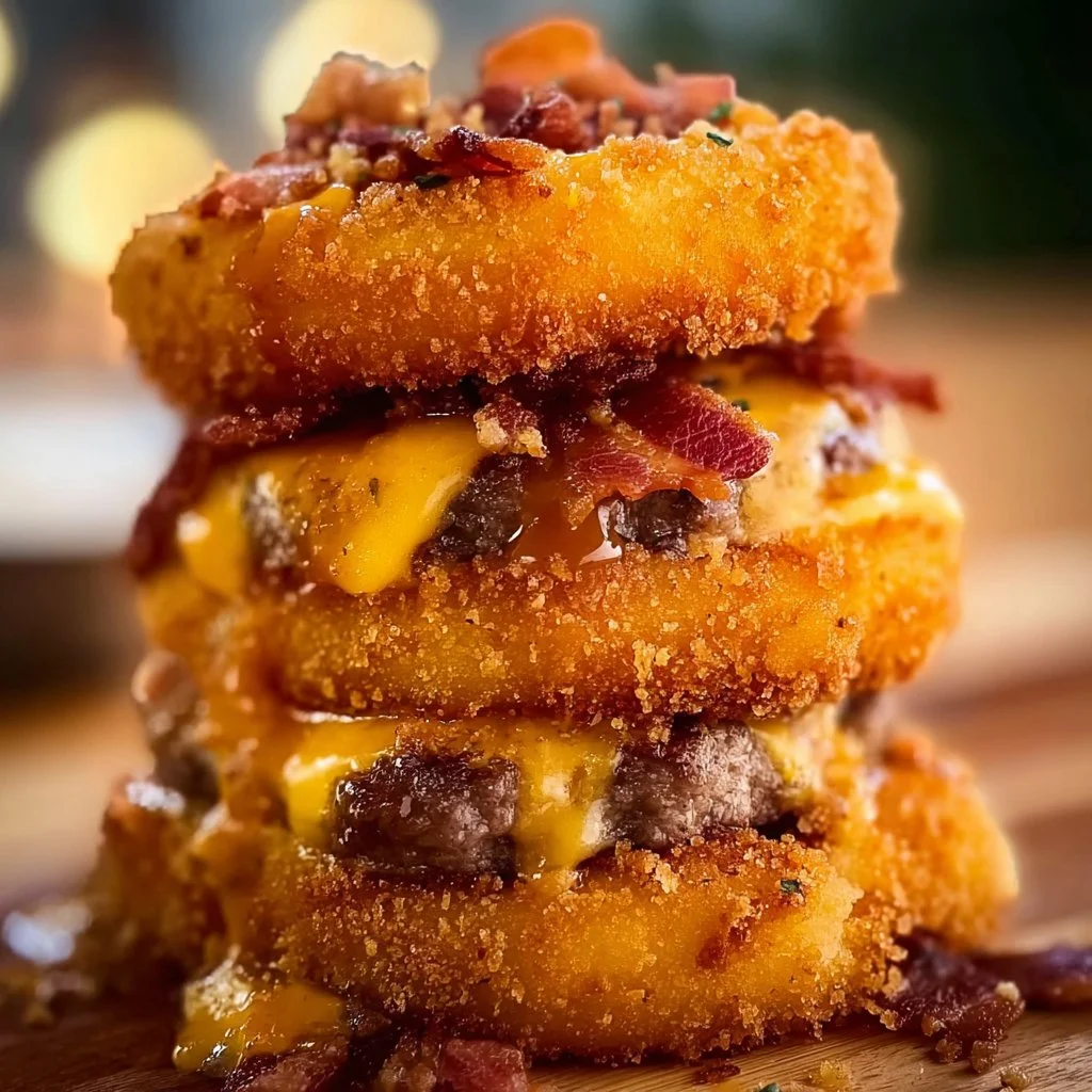 Ultimate Loaded Bacon Cheeseburger Onion Rings