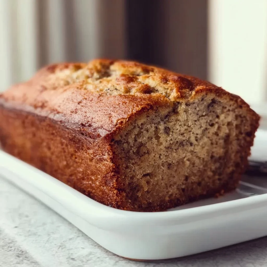 Sliced banana bread with ripe bananas and walnuts on a wooden table