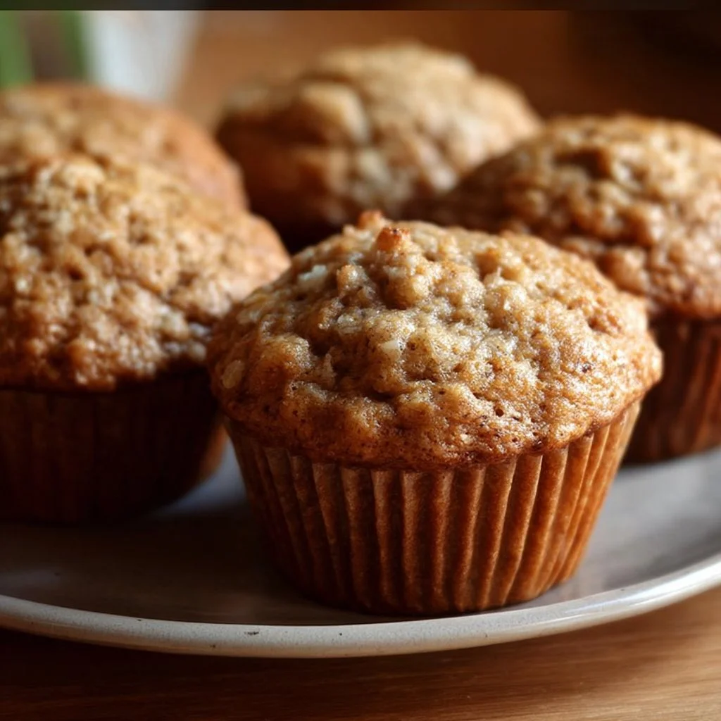 Delicious homemade banana bread muffins on a wooden table