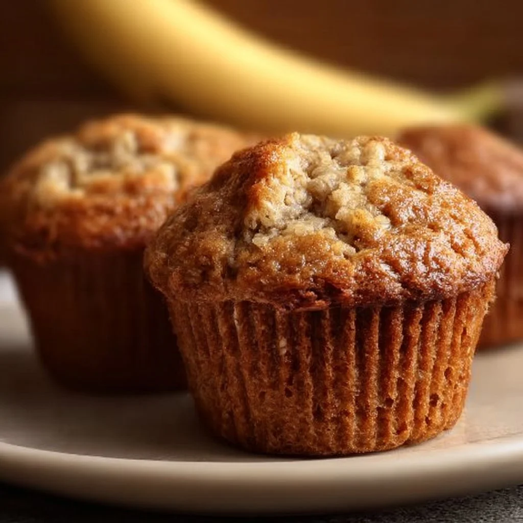 Freshly baked banana bread muffins on a cooling rack