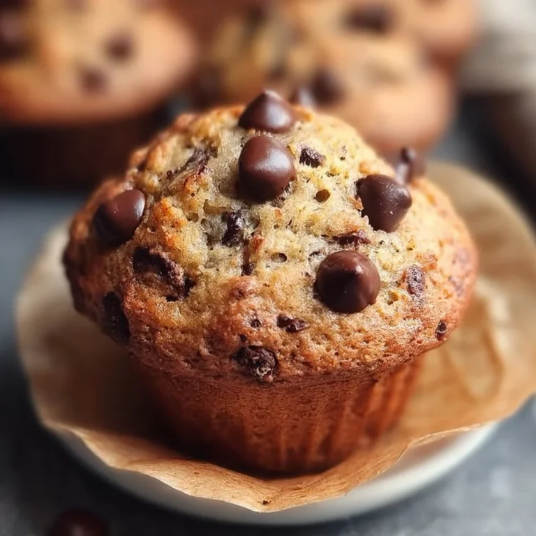 Delicious banana bread muffins with chocolate chips in a rustic setting