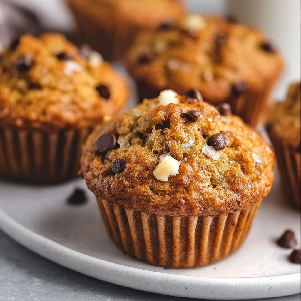 Best banana bread protein muffins topped with nuts and chocolate chips