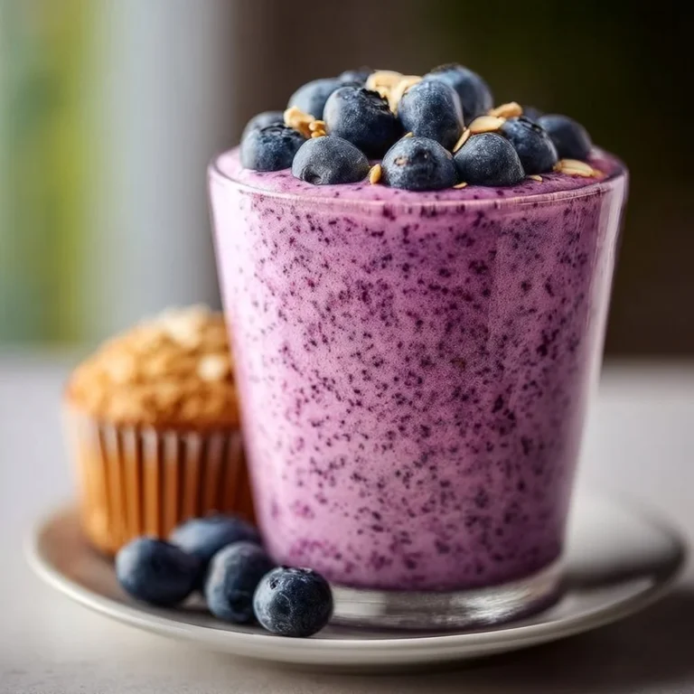 Delicious blueberry muffin smoothie with fresh blueberries and oats