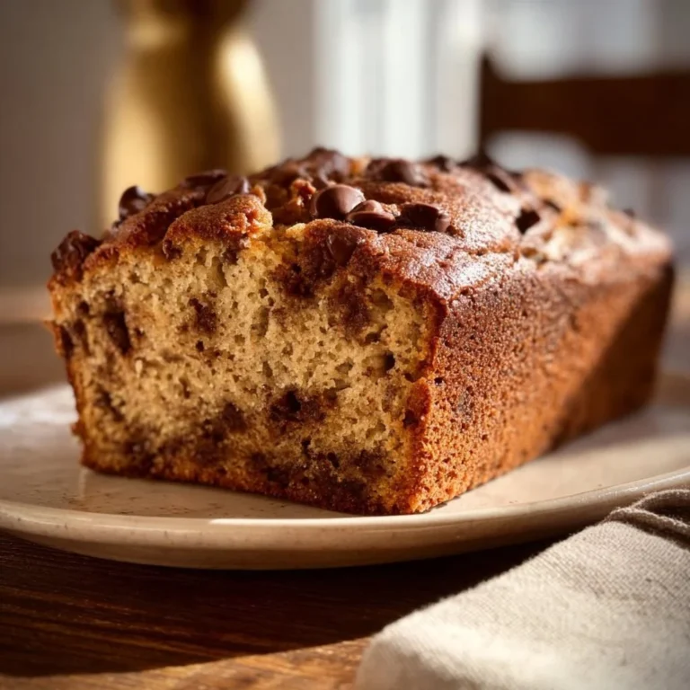 Slice of Brown Butter Sourdough Banana Bread on a wooden table