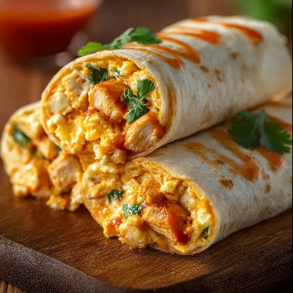 Buffalo Chicken Breakfast Burritos