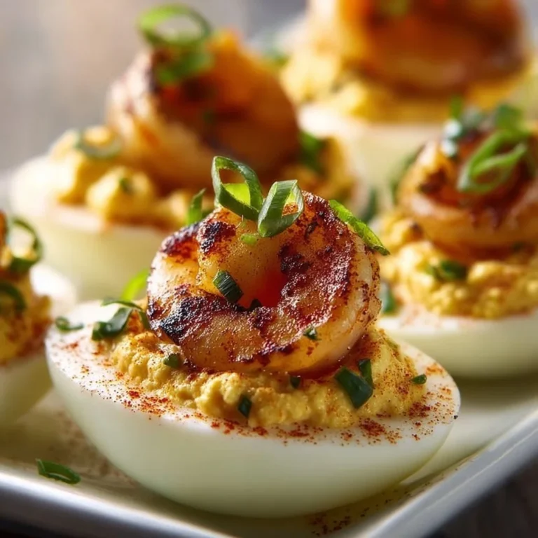 Cajun shrimp deviled eggs garnished with paprika and herbs