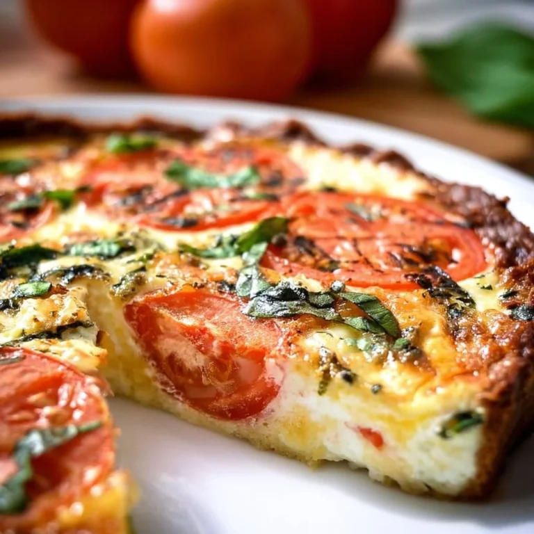 Delicious Caprese Quiche with fresh tomatoes, basil, and mozzarella cheese
