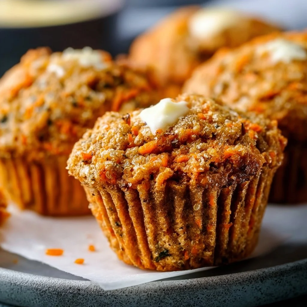 Delicious homemade Carrot Lentil Protein Muffins on a wooden table