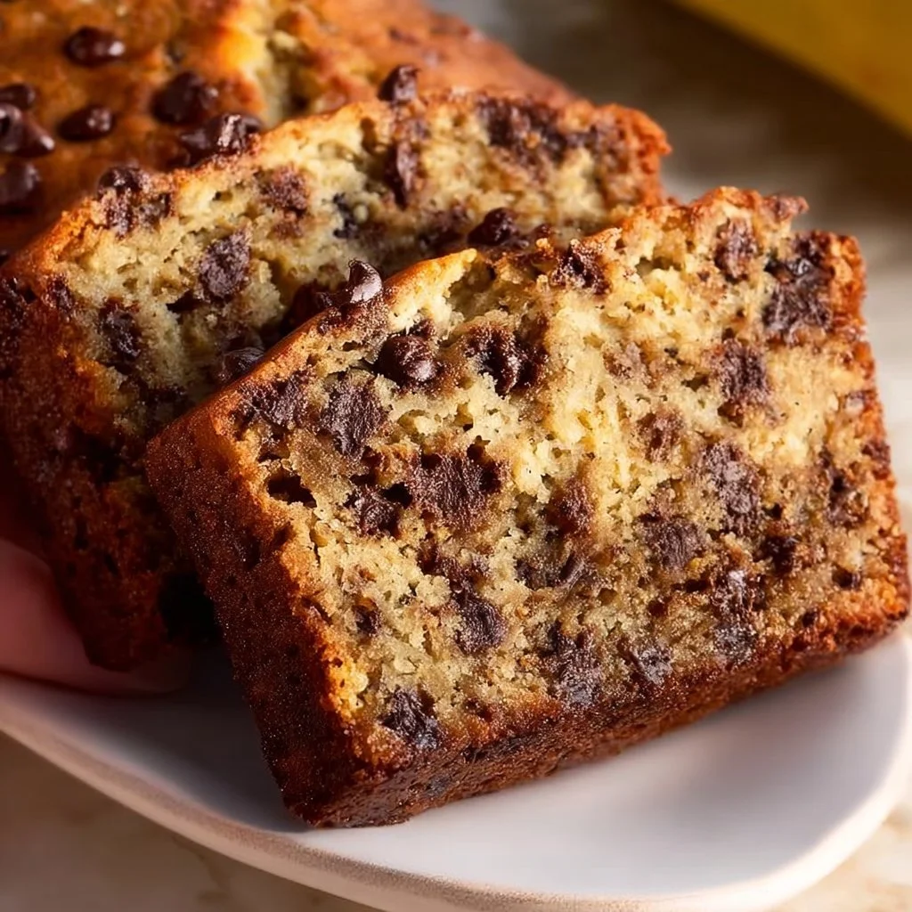 Delicious chocolate chip banana bread fresh out of the oven