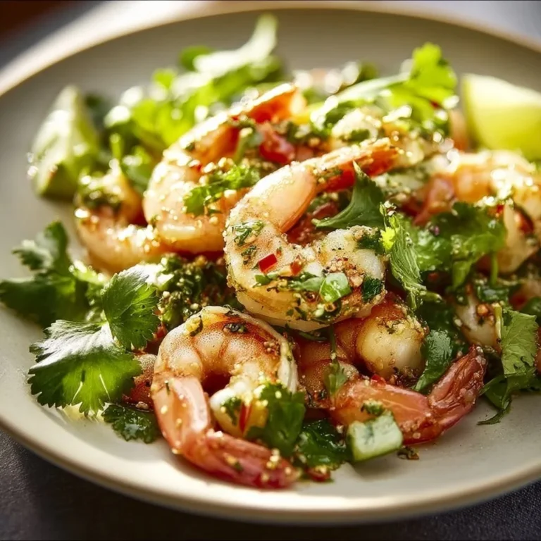 Cilantro salad with shrimp and colorful vegetables in a bowl