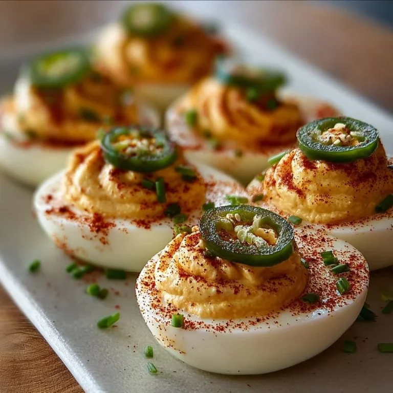 Classic deviled eggs with a unique twist, garnished and ready to serve.