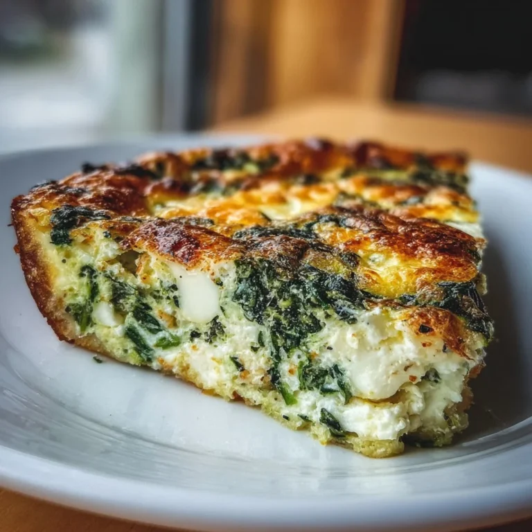 Cottage Cheese & Spinach Crustless Quiche served on a plate