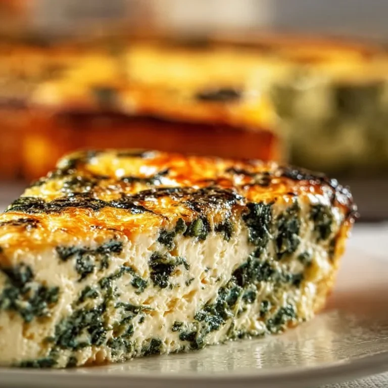Crustless cottage cheese and spinach quiche recipe freshly baked