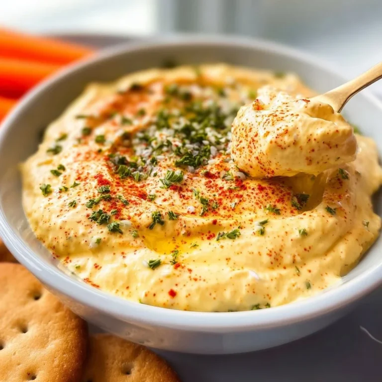 Delicious deviled egg dip served with crackers and vegetables