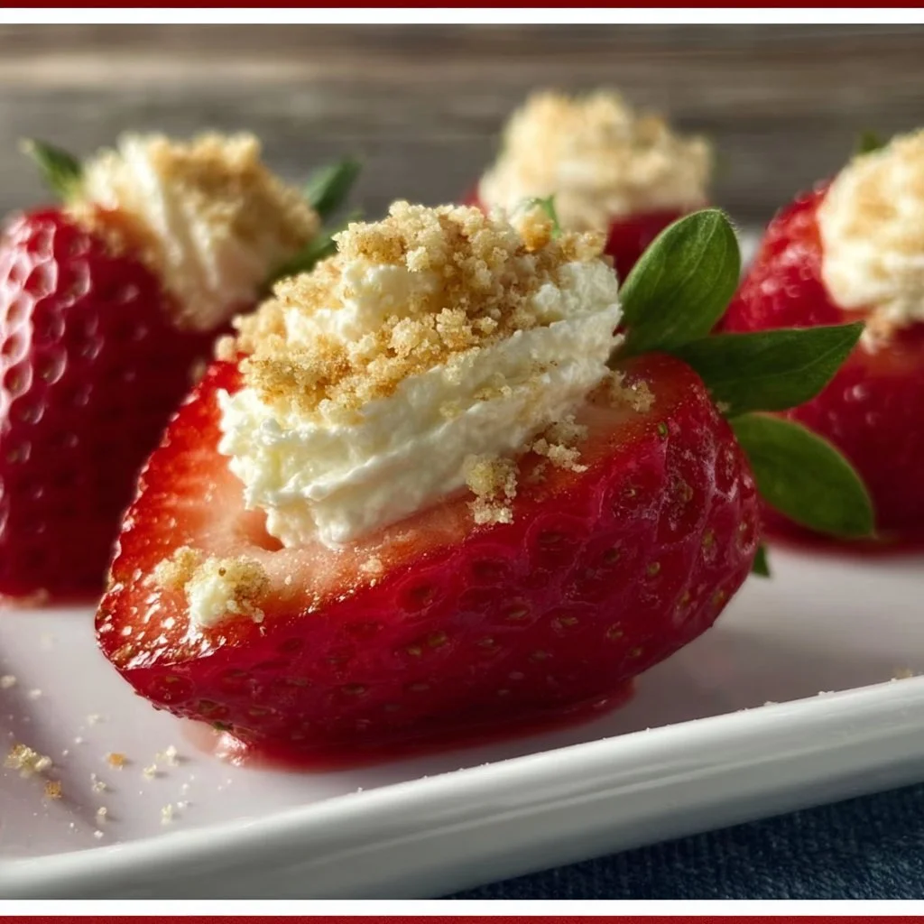 Deviled strawberries filled with creamy cheesecake filling for a delightful dessert