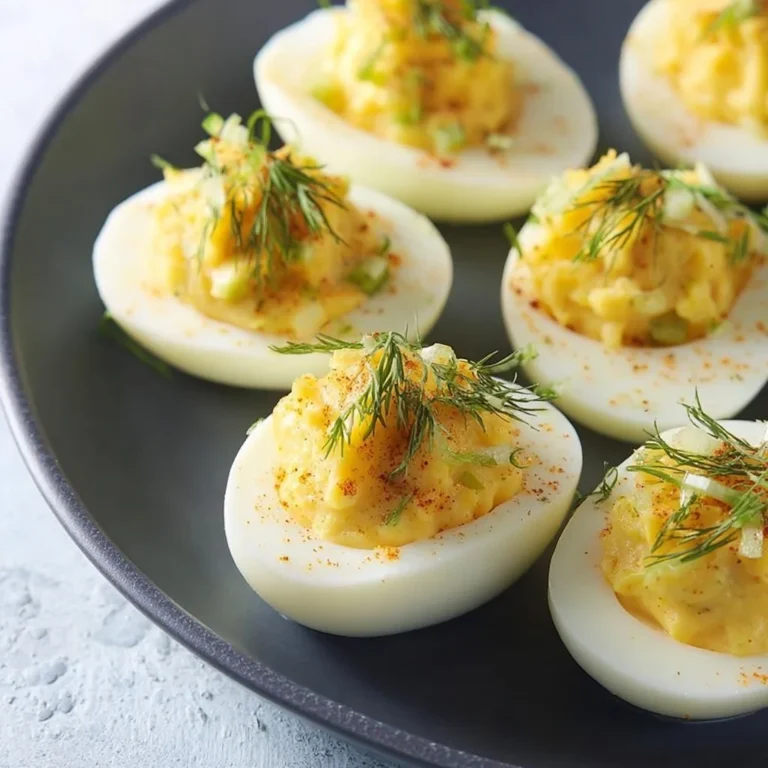 Dill Pickled Deviled Eggs arranged on a platter