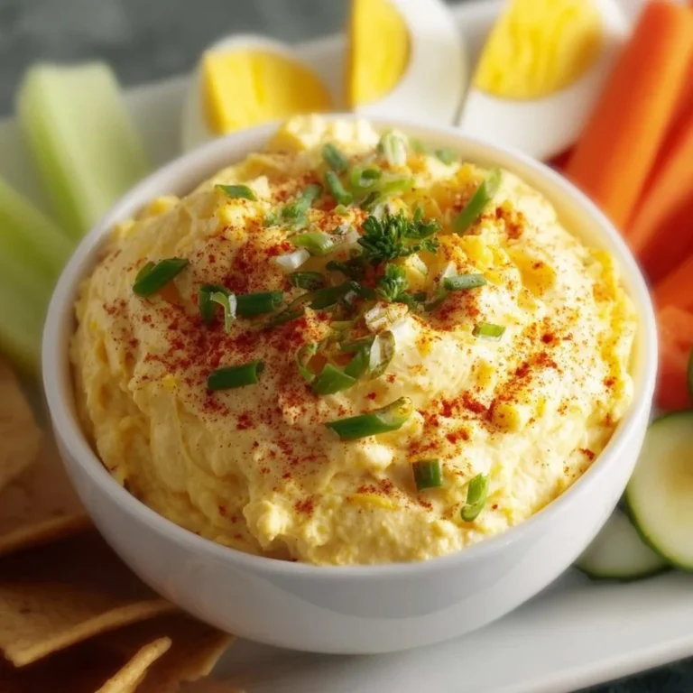 Easy deviled egg dip served in a bowl with crackers
