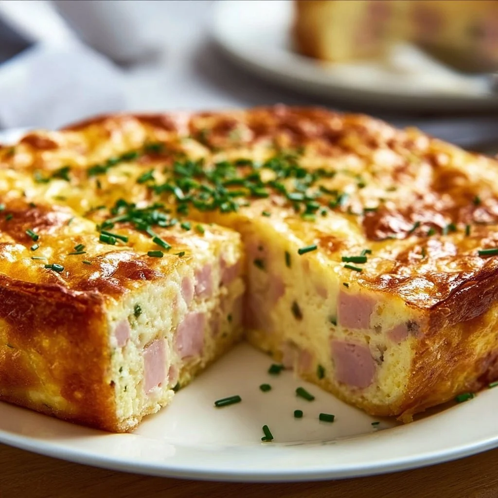 Fluffy crustless quiche with ham, perfect for a tasty breakfast or brunch.