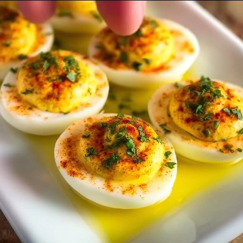 French style deviled eggs recipe with creamy filling and herbs
