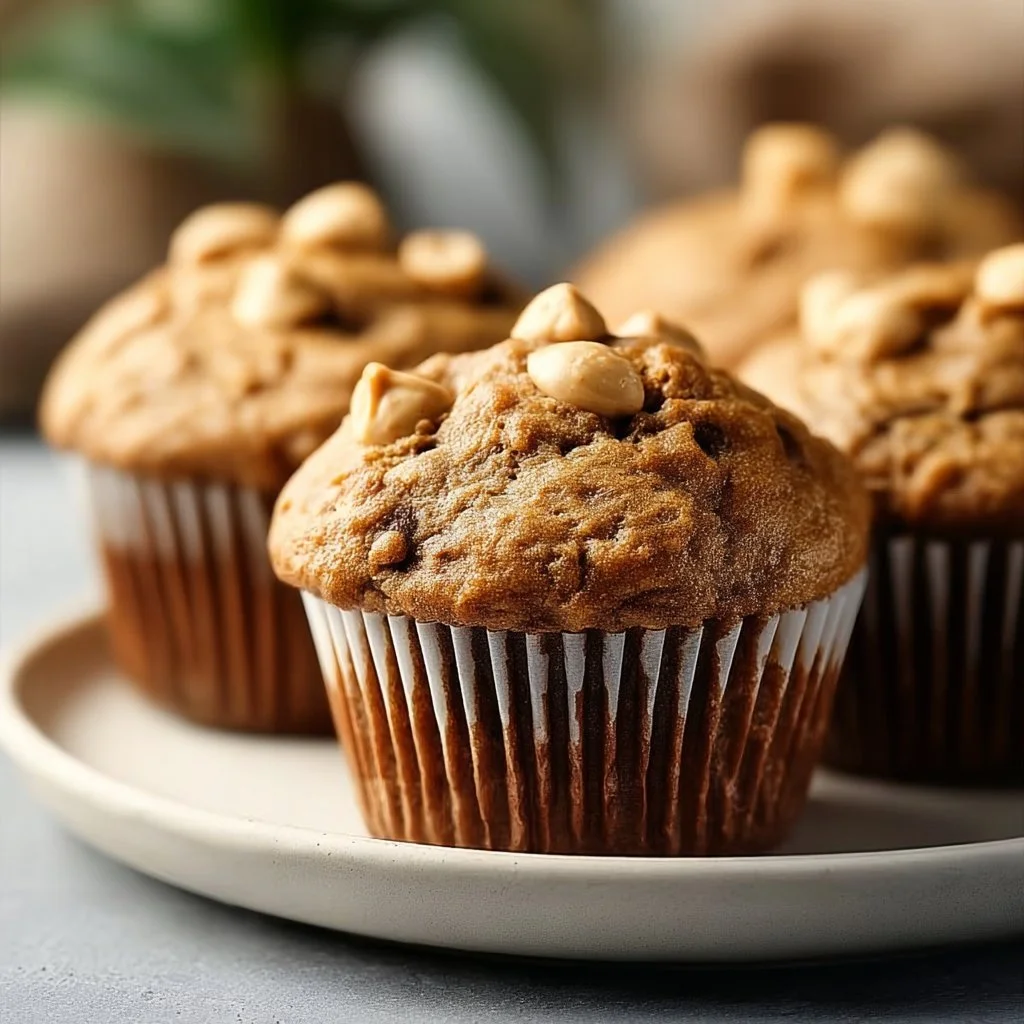 Healthy peanut butter banana muffins fresh out of the oven