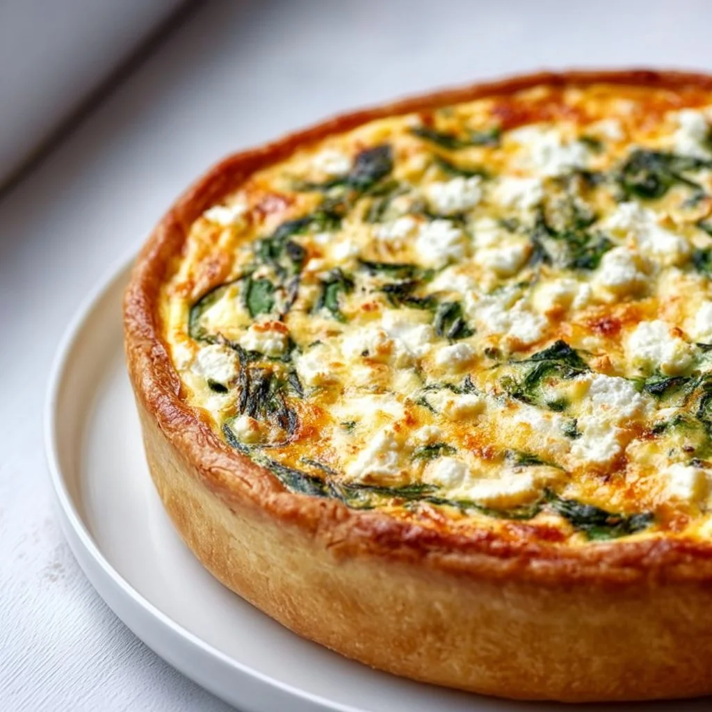 Healthy spinach feta quiche with fresh ingredients and creamy texture