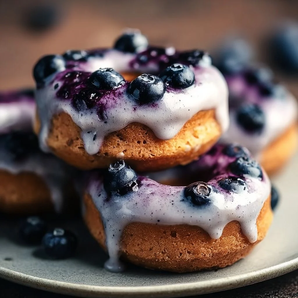 High protein blueberry cake donuts on a plate