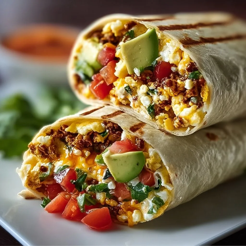 High-protein breakfast burrito filled with eggs, beans, and vegetables.