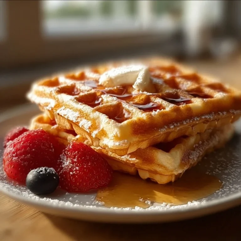 Delicious high protein waffles served with fresh fruit and syrup