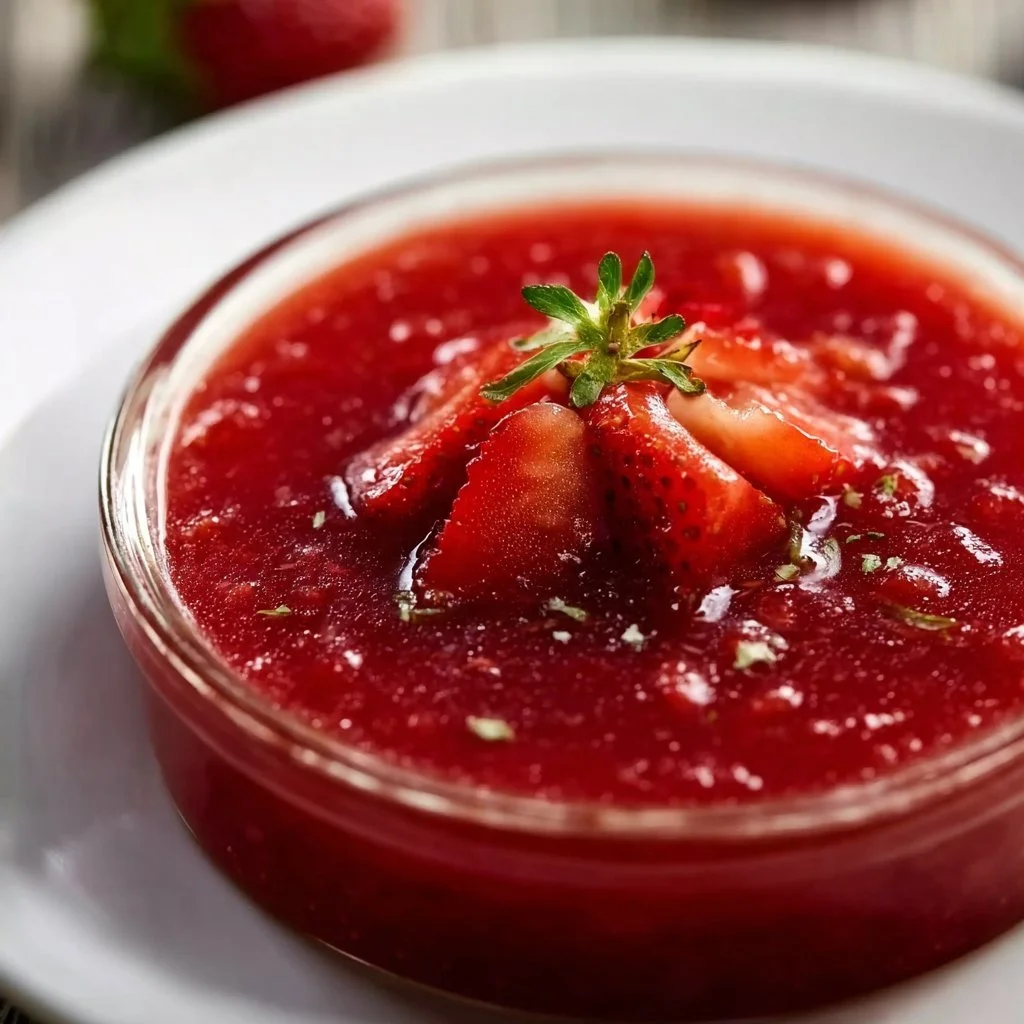 Homemade strawberry sauce drizzled on desserts for a fresh, fruity flavor
