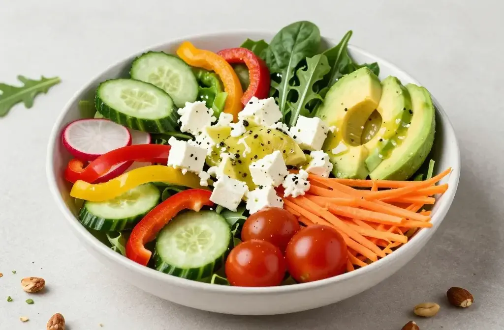 Colorful Feta Cheese Spring Salad Bowl: Vibrant Crunch Burst