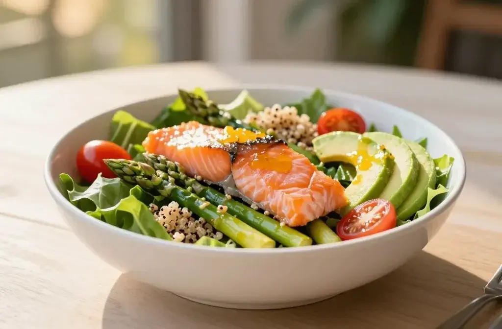 Spring Salad Bowl with Salmon and Asparagus: Fresh + Flaky Goodness