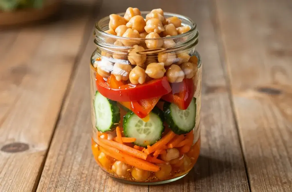Soaked Salad Jar with Veggies and Chickpeas: Crunch in a Jar
