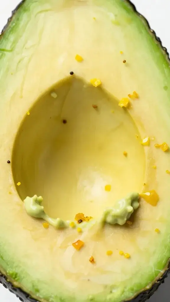Closeup of avocado slice with citrus zest, creamy detail