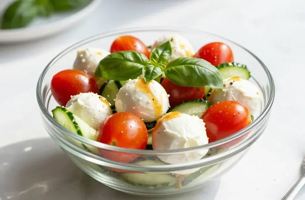 Cherry Tomato Cucumber Mozzarella Salad Bowl: Summer Crunch
