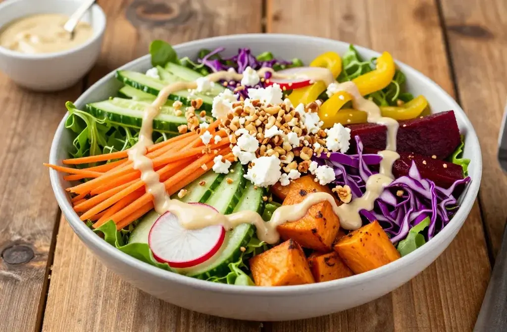 Rainbow Spring Salad Bowl with Lemon Tahini: Vibrant Crunch Boost